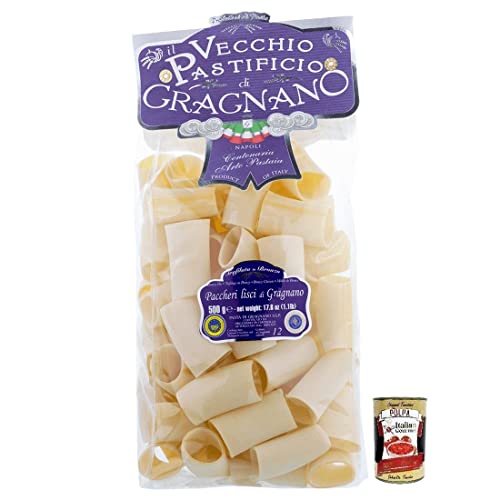 Il Vecchio Pastificio di Gragnano Pasta Paccheri Lisci,Gragnano IGP-Nudeln aus Hartweizengrieß von höchster Qualität 500g + Italian Gourmet Polpa di Pomodoro 400g Dose von Italian Gourmet E.R.