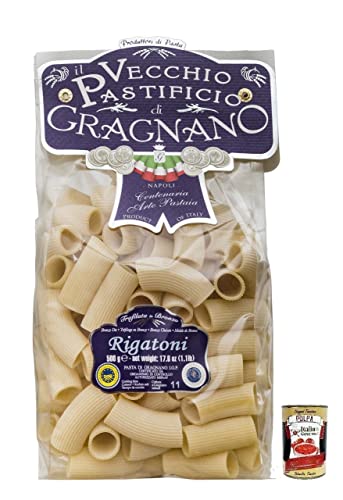 Il Vecchio Pastificio di Gragnano Pasta Rigatoni,Gragnano IGP-Nudeln aus Hartweizengrieß von höchster Qualität 500g + Italian Gourmet Polpa di Pomodoro 400g Dose von Italian Gourmet E.R.