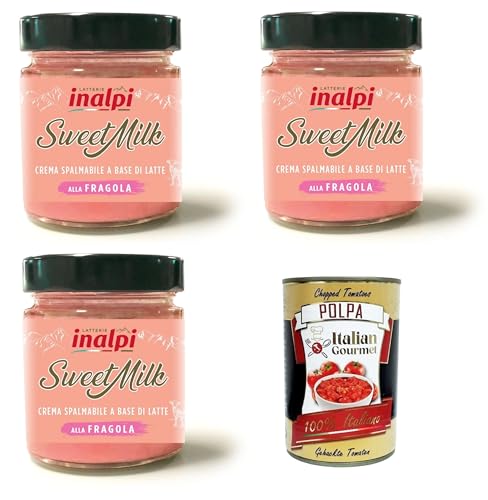 Inalpi-Sweet Milk Crema spalmabile Al gusto di Fragola Streichcreme mit Erdbeergeschmack 3x180gr + Italian Gourmet polpa 400gr von Italian Gourmet E.R.