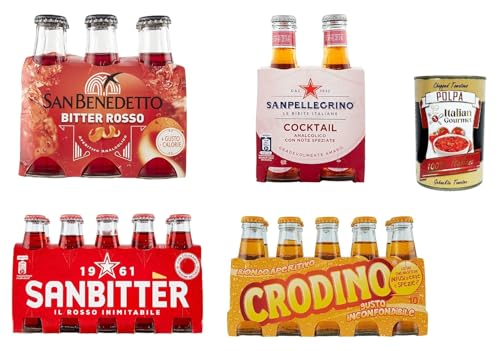 Italian apeterivo selection Crodino Bitter 10 x 100 ml + Sanbitter Bitter rosso 10x 100 ml + Ben's bitter rosso 6x 100ml + San Pellegrino Cocktail bitter 4x 20cl + Italian Gourmet polpa 400 von Italian Gourmet E.R.