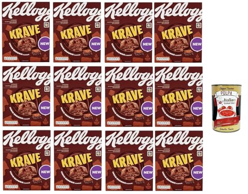 Kellogg's Krave choco brownie Gemischte Cerealien Bündel mit Schokoladenfüllung mit brownie Geschmack und Vitaminzusatz 12x 375g Packung + Italian Gourmet polpa 400g von Italian Gourmet E.R.