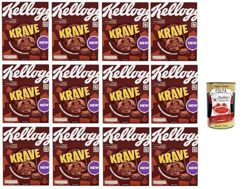 Krave choco brownie Gemischte Cerealien Bündel mit Schokoladenfüllung mit brownie Geschmack und Vitaminzusatz 12x 375g Packung + Italian Gourmet polpa 400g von Italian Gourmet E.R.