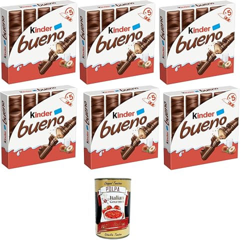 Kinder Bueno – 5 Schokoladen-Haselnuss-Snacks, eine mit Haselnusscreme gefüllte Waffel, umhüllt von Kinderschokolade, 6x107,5-g-Packung+ Italian Gourmet polpa 400g von Italian Gourmet E.R.