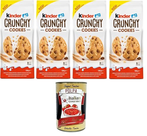 Kinder Crunchy Cookies, Knusprige Kekse mit Milch und Kakaonuggets 4x 136g + Italian Gourmet polpa 400g von Italian Gourmet E.R.