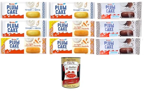 Kinder Testpaket Plumcake con Carota e Granella di Mandorla, Alla Greca,Al Cioccolato, Pflaumenkuchen mit Karotten- und Mandelbröseln, griechische Art,Schokolade 9x192gr +Italian Gourmet Polpa 400gr von Italian Gourmet E.R.