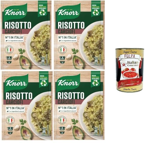 Knorr Artischockenrisotto, fertiges Risotto mit natürlichen Zutaten, 100% italienischem Reis und al dente Chicci, zubereitet in der Pfanne oder in der Mikrowelle, 4x175 g+ Italian Gourmet Polpa 400g von Italian Gourmet E.R.