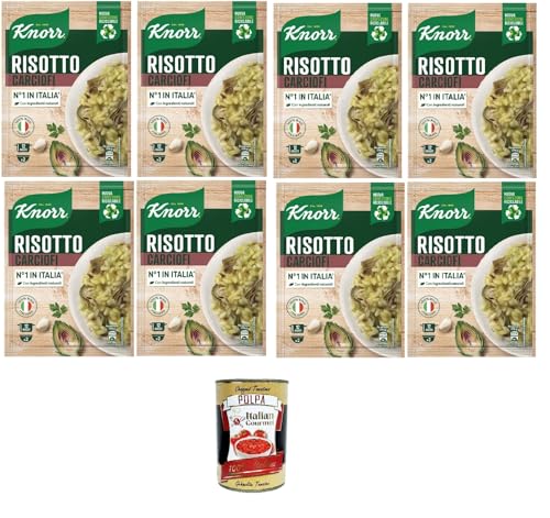 Knorr Artischockenrisotto, fertiges Risotto mit natürlichen Zutaten, 100% italienischem Reis und al dente Chicci, zubereitet in der Pfanne oder in der Mikrowelle, 8x175 g+ Italian Gourmet Polpa 400g von Italian Gourmet E.R.