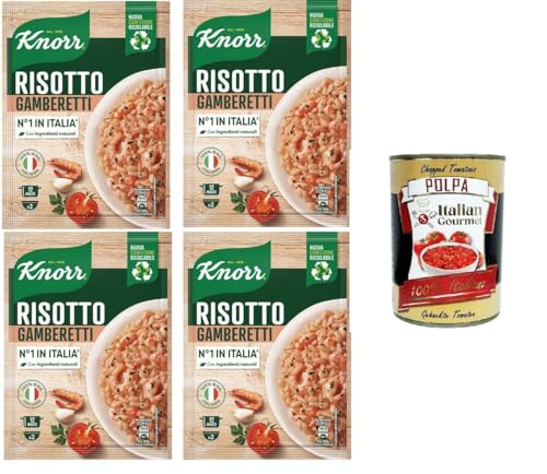 Knorr Garnelenrisotto, fertiges Risotto mit natürlichen Zutaten, 100% italienischem Reis und al dente Chicci, zubereitet im Topf oder in der Mikrowelle, 4x175 g+ Italian Gourmet polpa 400g von Italian Gourmet E.R.