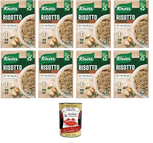 Knorr Risotto Ai Funghi Porcini,fertiges Risotto mit natürlichen Zutaten,100% italienischem Reis und Chicci al Dente, zubereitet in der Pfanne oder in der Mikrowelle,8x175 g+Italian Gourmet polpa 400g von Italian Gourmet E.R.