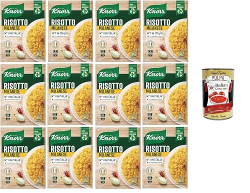 Knorr Risotto Alla Milanese,fertiges Risotto mit natürlichen Zutaten,100% italienischem Reis und Chicci al Dente, zubereitet in der Pfanne oder in der Mikrowelle, 12x175 g+Italian Gourmet polpa 400g von Italian Gourmet E.R.