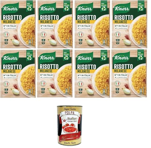 Knorr Risotto Alla Milanese,fertiges Risotto mit natürlichen Zutaten,100% italienischem Reis und Chicci al Dente, zubereitet in der Pfanne oder in der Mikrowelle, 8x175 g+Italian Gourmet polpa 400g von Italian Gourmet E.R.