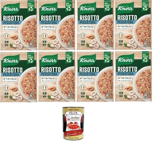 Knorr Risotto Alla Pescatora,fertiges Risotto mit natürlichen Zutaten,100% italienischem Reis und Chicci al Dente, zubereitet in der Pfanne oder in der Mikrowelle, 8x175 g+Italian Gourmet polpa 400g von Italian Gourmet E.R.