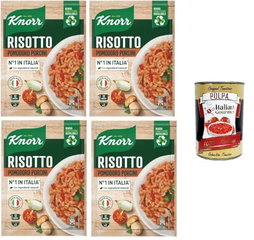 Knorr Risotto Pomodoro e Porcini, fertiges Risotto mit natürlichen Zutaten,100% italienischem Reis und Chicci al Dente,zubereitet in der Pfanne,4x175 g+Italian Gourmet polpa 400g von Italian Gourmet E.R.