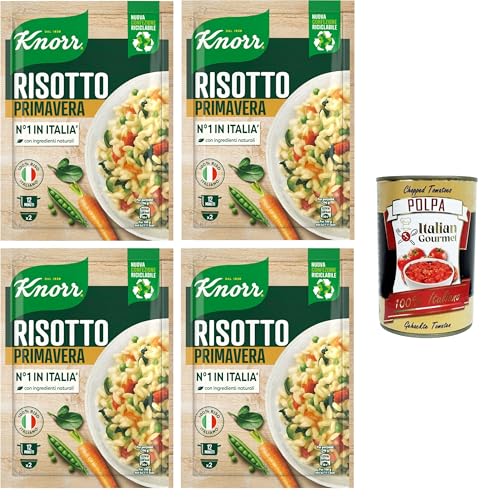 Knorr Risotto Primavera, Fertigrisotto mit natürlichen Zutaten, 100% italienischem Reis und Al Dente Chicci, zubereitet im Topf oder in der Mikrowelle, 4x175 g+ Italian Gourmet polpa 400g von Italian Gourmet E.R.