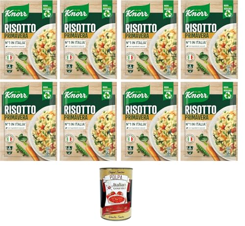 Knorr Risotto Primavera, Fertigrisotto mit natürlichen Zutaten, 100% italienischem Reis und Al Dente Chicci, zubereitet im Topf oder in der Mikrowelle, 8x175 g+ Italian Gourmet polpa 400g von Italian Gourmet E.R.