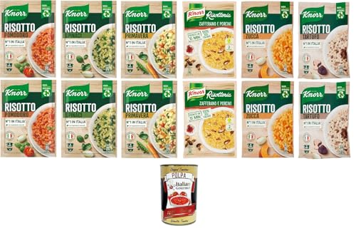 Knorr Risotto Testoaket, Tomate, Frühling, Spinat, Trüffel, Safran und Steinpilze, Kürbisrisotto fertig mit natürlichen Zutaten, 12x175g,+ Italian Gourmet polpa 400g von Italian Gourmet E.R.