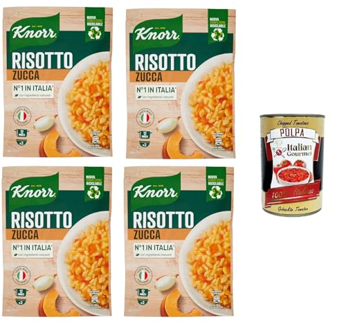 Knorr Risotto mit Kürbis, Fertigrisotto mit natürlichen Zutaten, 100% italienischem Reis und Chicci al Dente, zubereitet im Topf oder in der Mikrowelle, 4x175 g+ Italian Gourmet polpa 400g von Italian Gourmet E.R.