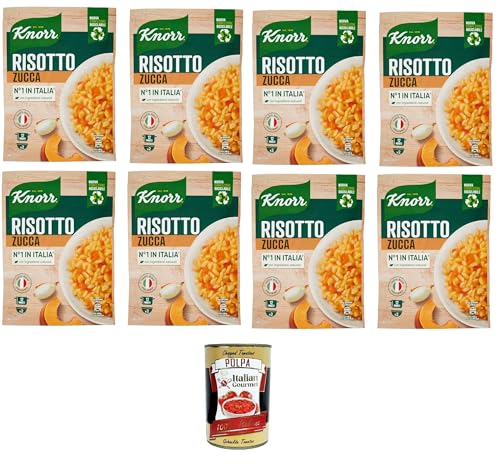 Knorr Risotto mit Kürbis, Fertigrisotto mit natürlichen Zutaten, 100% italienischem Reis und Chicci al Dente, zubereitet im Topf oder in der Mikrowelle, 8x175 g+ Italian Gourmet polpa 400g von Italian Gourmet E.R.