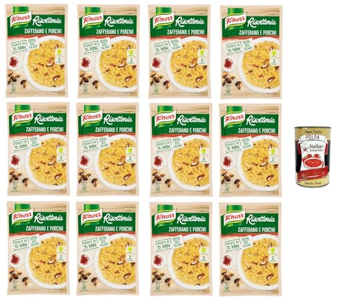 Knorr-Risotto mit Safran und Steinpilzen,Fertigrisotto mit natürlichen Zutaten,100% italienischem,zubereitet in der Pfanne oder in der Mikrowelle,12x175 g+ Italian Gourmet polpa 400g von Italian Gourmet E.R.