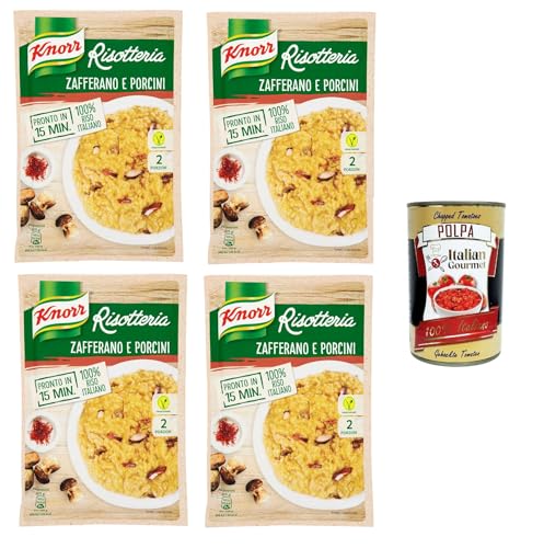 Knorr-Risotto mit Safran und Steinpilzen,Fertigrisotto mit natürlichen Zutaten,100% italienischem,zubereitet in der Pfanne oder in der Mikrowelle,4x175 g+ Italian Gourmet polpa 400g von Italian Gourmet E.R.