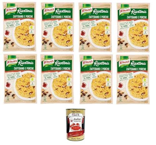 Knorr-Risotto mit Safran und Steinpilzen,Fertigrisotto mit natürlichen Zutaten,100% italienischem,zubereitet in der Pfanne oder in der Mikrowelle,8x175 g+ Italian Gourmet polpa 400g von Italian Gourmet E.R.