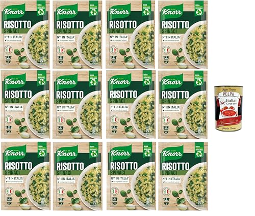 Knorr Risotto mit Spinat, Fertigrisotto mit natürlichen Zutaten, 100% italienischem Reis und Chicci al Dente, zubereitet im Topf oder in der Mikrowelle, 12x175 g+ Italian Gourmet polpa 400g von Italian Gourmet E.R.