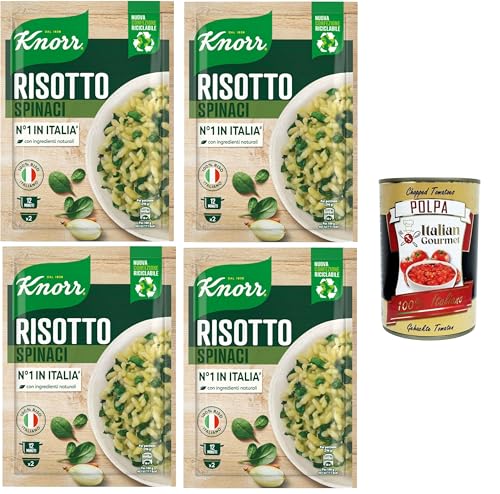 Knorr Risotto mit Spinat, Fertigrisotto mit natürlichen Zutaten, 100% italienischem Reis und Chicci al Dente, zubereitet im Topf oder in der Mikrowelle, 4x175 g+ Italian Gourmet polpa 400g von Italian Gourmet E.R.