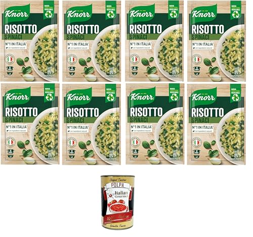 Knorr Risotto mit Spinat, Fertigrisotto mit natürlichen Zutaten, 100% italienischem Reis und Chicci al Dente, zubereitet im Topf oder in der Mikrowelle, 8x175 g+ Italian Gourmet polpa 400g von Italian Gourmet E.R.