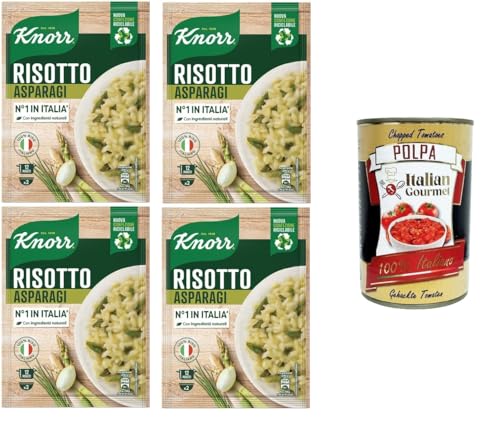 Knorr Spargelrisotto, Fertigrisotto mit natürlichen Zutaten, 100% italienischem Reis und al dente Chicci, zubereitet in der Pfanne oder in der Mikrowelle, 4x175gr + Italian Gourmet polpa 400g von Italian Gourmet E.R.