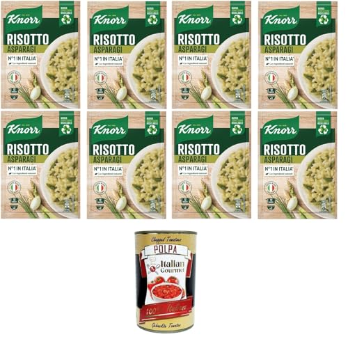 Knorr Spargelrisotto, Fertigrisotto mit natürlichen Zutaten, 100% italienischem Reis und al dente Chicci, zubereitet in der Pfanne oder in der Mikrowelle,8x175gr + Italian Gourmet polpa 400g von Italian Gourmet E.R.