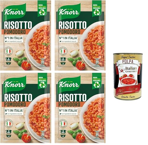 Knorr Tomatenrisotto, Fertigrisotto mit natürlichen Zutaten, 100% italienischem Reis und Chicci al Dente, zubereitet im Topf oder in der Mikrowelle, 4x 175 g+ Italian Gourmet polpa 400g von Italian Gourmet E.R.