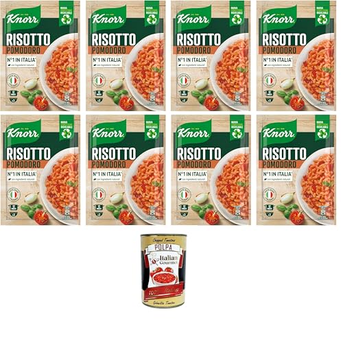 Knorr Tomatenrisotto, Fertigrisotto mit natürlichen Zutaten, 100% italienischem Reis und Chicci al Dente, zubereitet im Topf oder in der Mikrowelle, 8x 175 g+ Italian Gourmet polpa 400g von Italian Gourmet E.R.