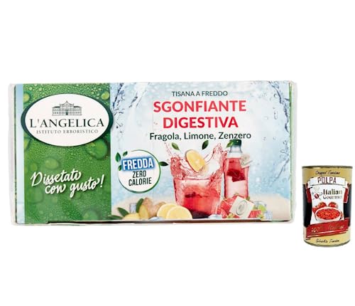 L' Angelica Tisana Sgonfiante Digestiva Kalter Kräutertee Geschmack von Erdbeeren kombiniert mit den Zitrusnoten von Zitrone 18 Filter + Italian Gourmet Polpa di Pomodoro 400g Dose von Italian Gourmet E.R.