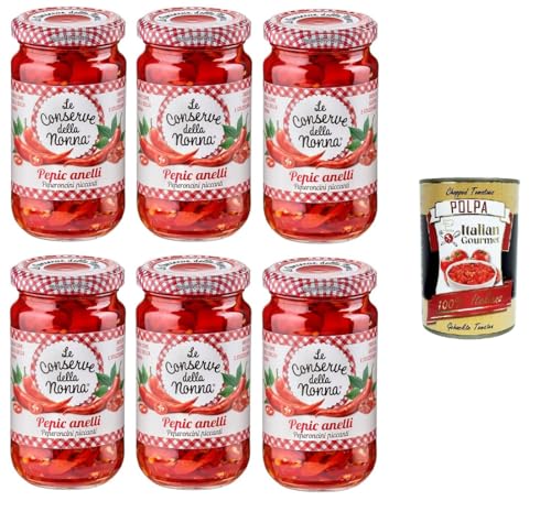 LE CONSERVE DELLA NONNA, Pepic Anelli Pepic Mix-Ringe aus 100 % italienischen scharfen Chilischoten, in Ringe geschnitten 6x190g + Italian Gourmet polpa 400g von Italian Gourmet E.R.