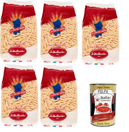 La Casa Del Grano Malloreddus medi Pasta di semola di grano duro medi Nudeln aus Hartweizengrieß 5x500gr + Italian Gourmet polpa 400g von Italian Gourmet E.R.