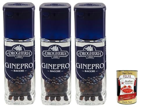 La Drogheria, Bacche Di Ginepro, Wacholderbeeren, säuerlicher und kräftiger Geschmack, für Fleisch- und Wildgerichte 3x 35g + Italian Gourmet polpa 400g von Italian Gourmet E.R.