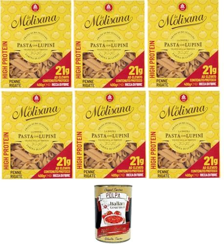 La Molisana, Penne rigate mit Lupinen, Protein-Tagliatelle mit Lupinenmehl und italienischem Hartweizengrieß - bronzegezogen,6x400gr + Italian gourmet polpa 400g von Italian Gourmet E.R.