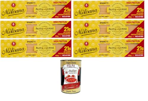 La Molisana, Spaghetti mit Lupinen, Protein-Tagliatelle mit Lupinenmehl und italienischem Hartweizengrieß - bronzegezogen,6x400gr + Italian gourmet polpa 400g von Italian Gourmet E.R.