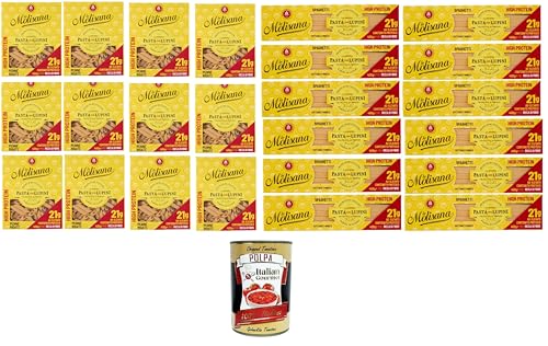 La Molisana, Spaghetti & Penne rigate mit Lupinen, Protein-Tagliatelle mit Lupinenmehl und italienischem Hartweizengrieß - bronzegezogen 24x400gr + Italian gourmet polpa 400g von Italian Gourmet E.R.