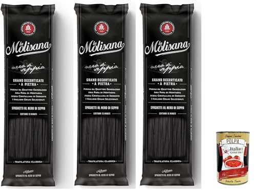 La Molisana Spaghetti al Nero di Seppia, 100% Italienisch Pasta Nudeln, 3 x 500g + Italian Gourmet polpa 400g von Italian Gourmet E.R.