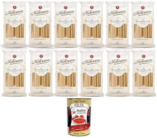 La Molisana Zitoni Napoletani N. 10 Pasta Lenta Lavorazione Teigwaren aus Hartweizengrieß Bronze-Zeichnung 12x 500g + Italian Gourmet Polpa 400g von Italian Gourmet E.R.