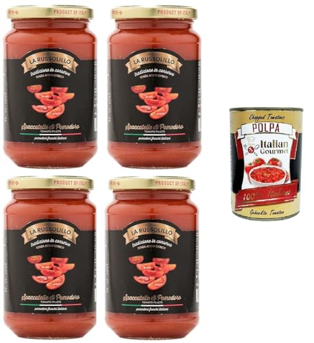 La Russolillo Tradizione di conserva Spaccatelle di Pomodoro Tradition der Tomaten-Spaccatelle-Konserven 4x 360gr + Italian Gourmet polpa 400g von Italian Gourmet E.R.