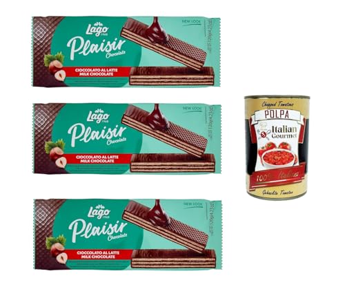 Lago, Plaisir 3x 120g, Wafer mit Milchschokolade bedeckt und mit Haselnusscreme 57% gefüllt + Italian Gourmet polpa 400g von Italian Gourmet E.R.