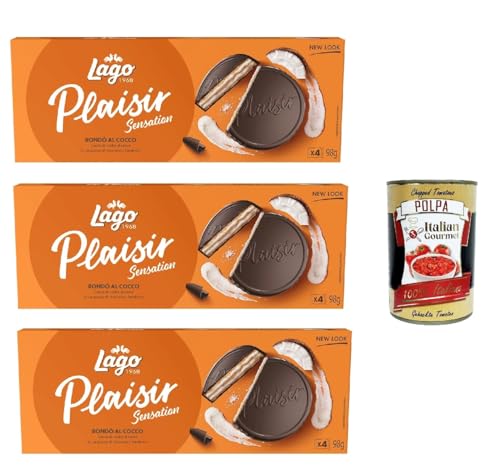 Lago , Plaisir Rondò Cocco 3x 98g, Köstliche Kokoskekse, überzogen mit dunkler Schokolade und gefüllt mit einer Streuselwaffel und Kokoscreme + Italian Gourmet polpa 400g von Italian Gourmet E.R.