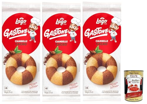 Lago 1968, Le Merende di Ciambelle al Cacao 3x 180g, Kakao-Donuts, Einzeln verpackte, weiche Snacks, ohne Palmöl + Italian Gourmet polpa 400g von Italian Gourmet E.R.