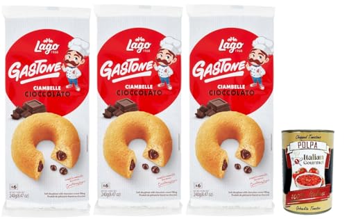 Lago 1968, Le Merende di Ciambelle al cioccolato 3x 240g, Donuts mit Schokolade, Einzeln verpackte, weiche Snacks, ohne Palmöl + Italian Gourmet polpa 400g von Italian Gourmet E.R.