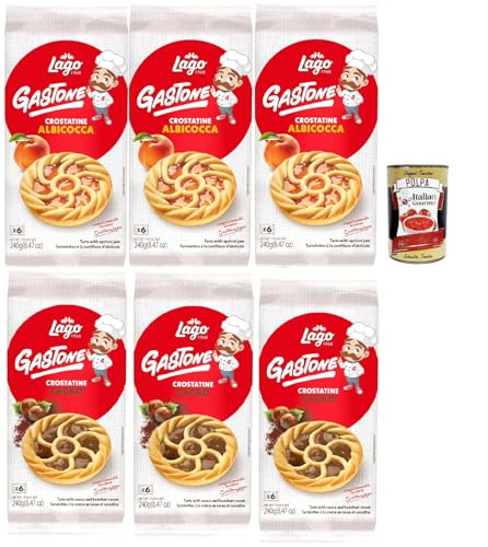 Lago 1968, Le Merende di Gastone Crostatine Testpaket, Aprikosentörtchen und schokolade kuchen, einzeln verpackt, Aprikosenmarmelade, Kindersnack ohne Palmöl 3x 240g + Italian Gourmet polpa 400g von Italian Gourmet E.R.