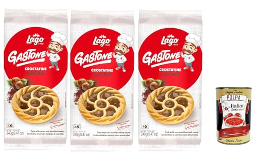 Lago 1968, Le Merende di Gastone Crostatine al cioccolato, Schokoladentörtchen kuchen, einzeln verpackt, Schokolade creme, Kindersnack ohne Palmöl 3x 240g + Italian Gourmet polpa 400g von Italian Gourmet E.R.