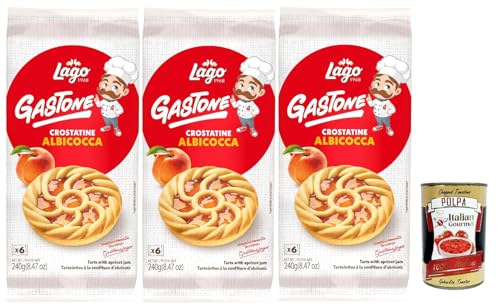 Lago 1968, Le Merende di Gastone Crostatine all'Albicocca, Aprikosentörtchen kuchen, einzeln verpackt, Aprikosenmarmelade, Kindersnack ohne Palmöl 240g + Italian Gourmet polpa 400g von Italian Gourmet E.R.