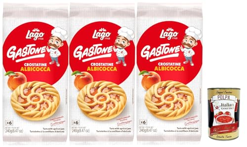 Lago 1968, Le Merende di Gastone Crostatine all'Albicocca, Aprikosentörtchen kuchen, einzeln verpackt, Aprikosenmarmelade, Kindersnack ohne Palmöl 3x 240g + Italian Gourmet polpa 400g von Italian Gourmet E.R.